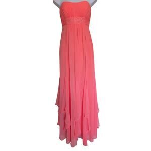 Davids Bridal Beaded Strapless Chiffon Evening Gown Dress 2 Glam Elegant Event